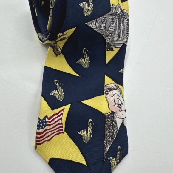 Democratic Political Tie Silk Mike Luckovich Bill Clinton Democrat Saxophone 90s - Picture 1 of 6